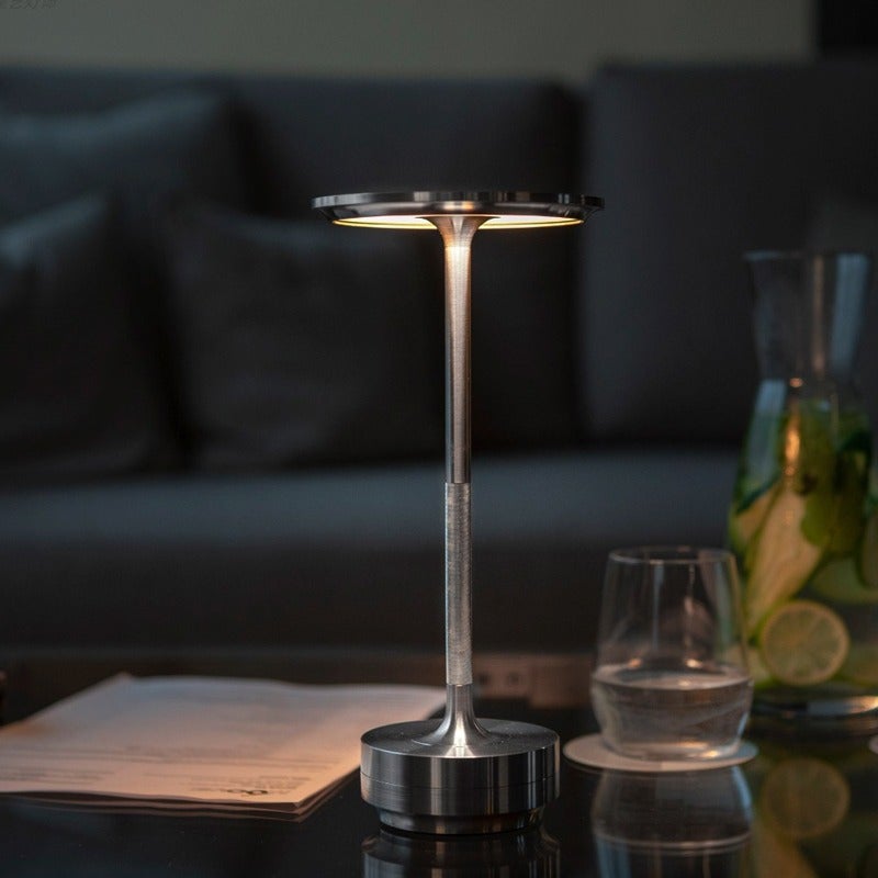 Bezprzewodowa, akumulatorowa metalowa lampa stołowa, srebrna, 5200 mAh, sterowanie dotykowe, dekoracyjne oświetlenie LED do restauracji, baru - 6