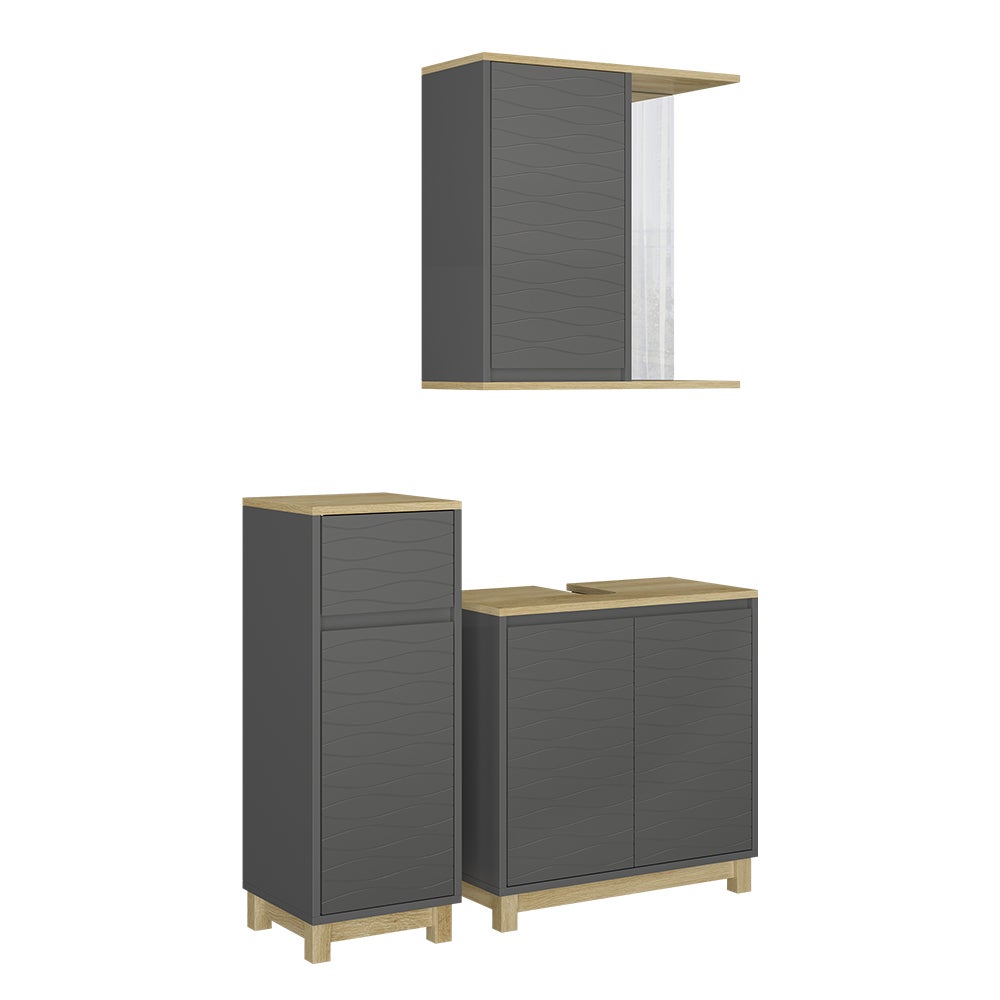 Vicco Zestaw mebli łazienkowych Livia, Antracyt/dąb, 3 sztuki, z szafką midi