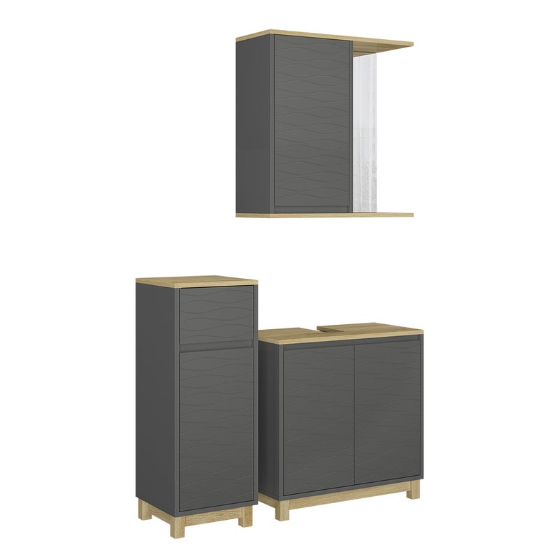 Vicco Zestaw mebli łazienkowych Livia, Antracyt/dąb, 3 sztuki, z szafką midi