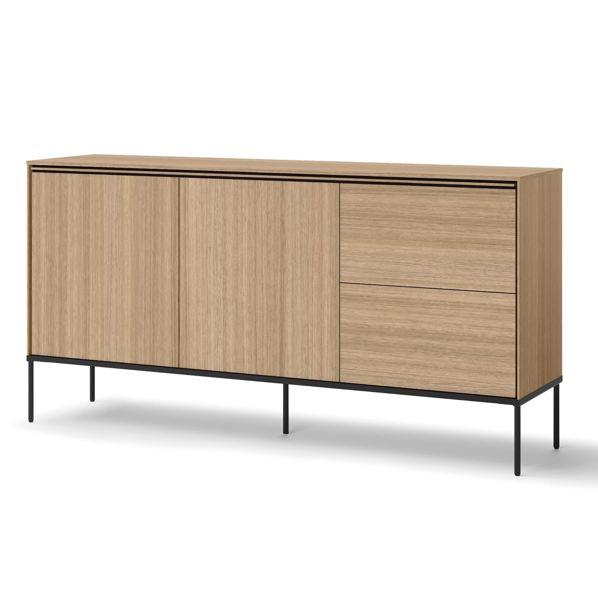 Komoda VISSO szeroka – 2 szuflady, 2 drzwi, czarne metalowe nogi, loftowy design