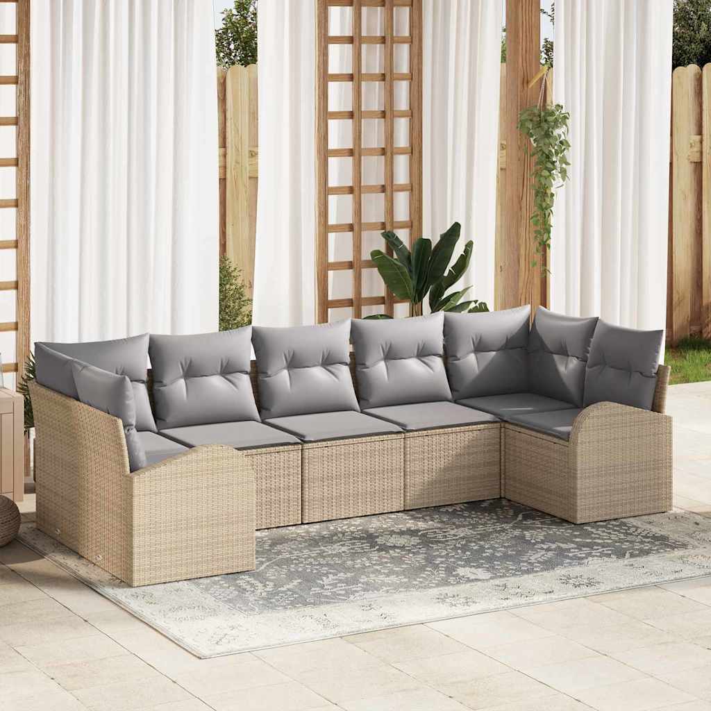 Zestaw Sof na Ogród z poduszką 7 pcs Beżowy Rattan poli vidaXL