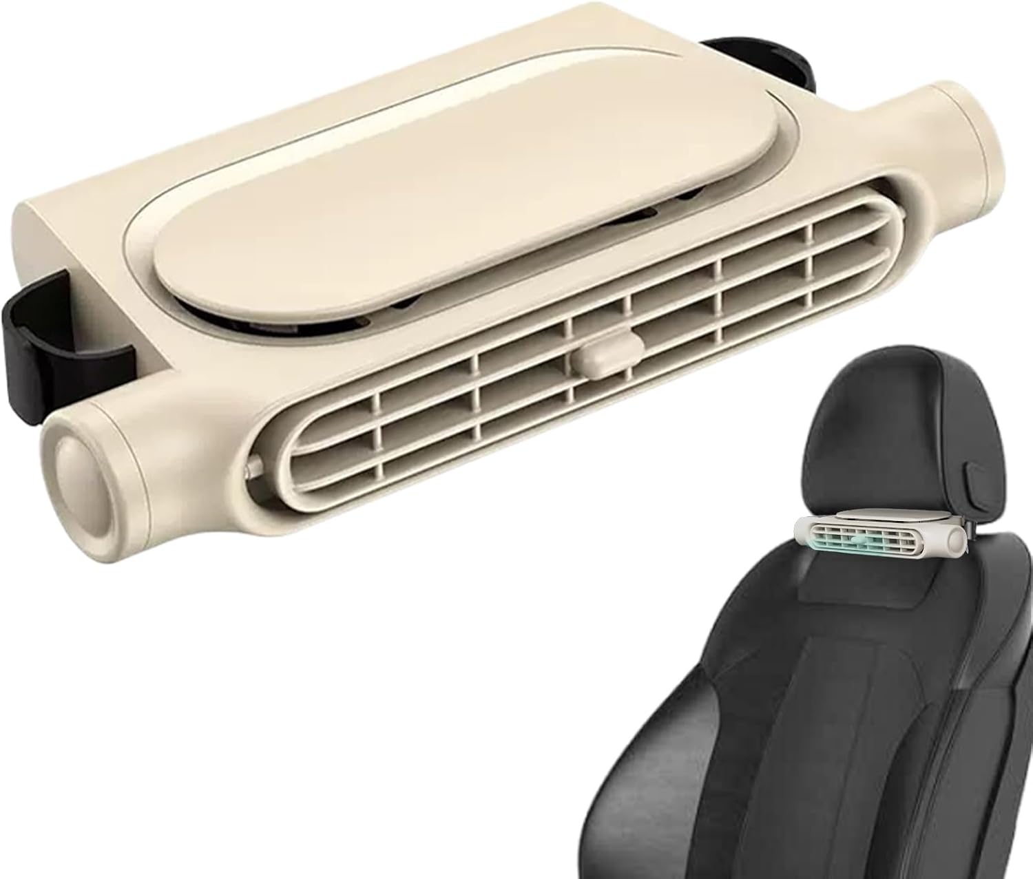 Wentylator do fotelika samochodowego z podwójnym Turbo, mocny wiatr, 3 prędkości regulowane, wentylator USB do oparcia samochodu (beżowy)