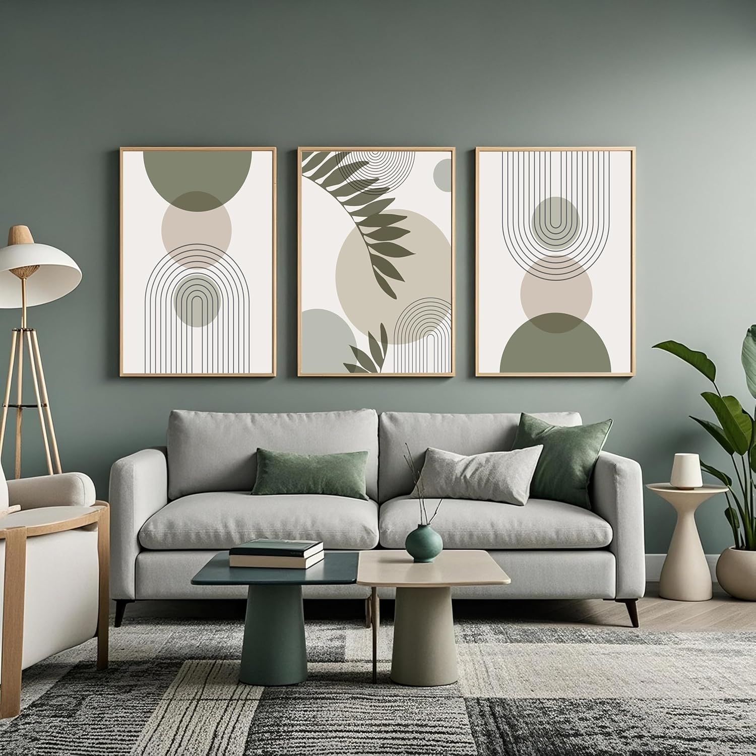 Lot de 3 Tableau Décoration Murale Vert Sauge 40x50 cm – Affiche Moderne Sans Cadre pour Salon, Salle de Bain(Cadre non inclus) - 2
