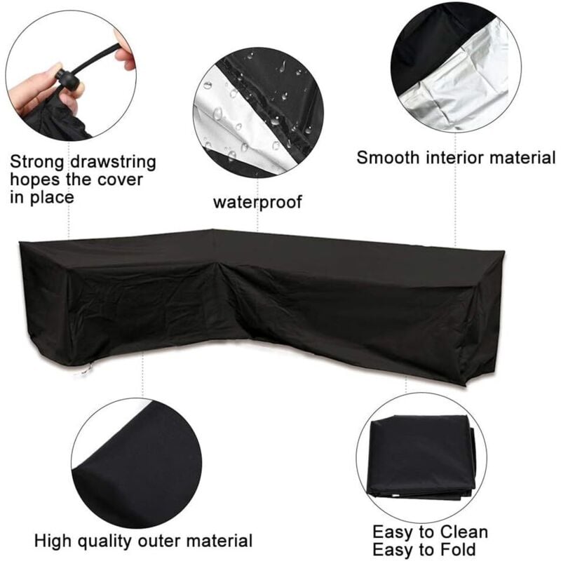 Housse salon de jardin　Housse de mobilier de Jardin en L, Housse de Protection étanche pour canapé d'angle Tissu Couvercle de Protection（270x270x90cm） - 3
