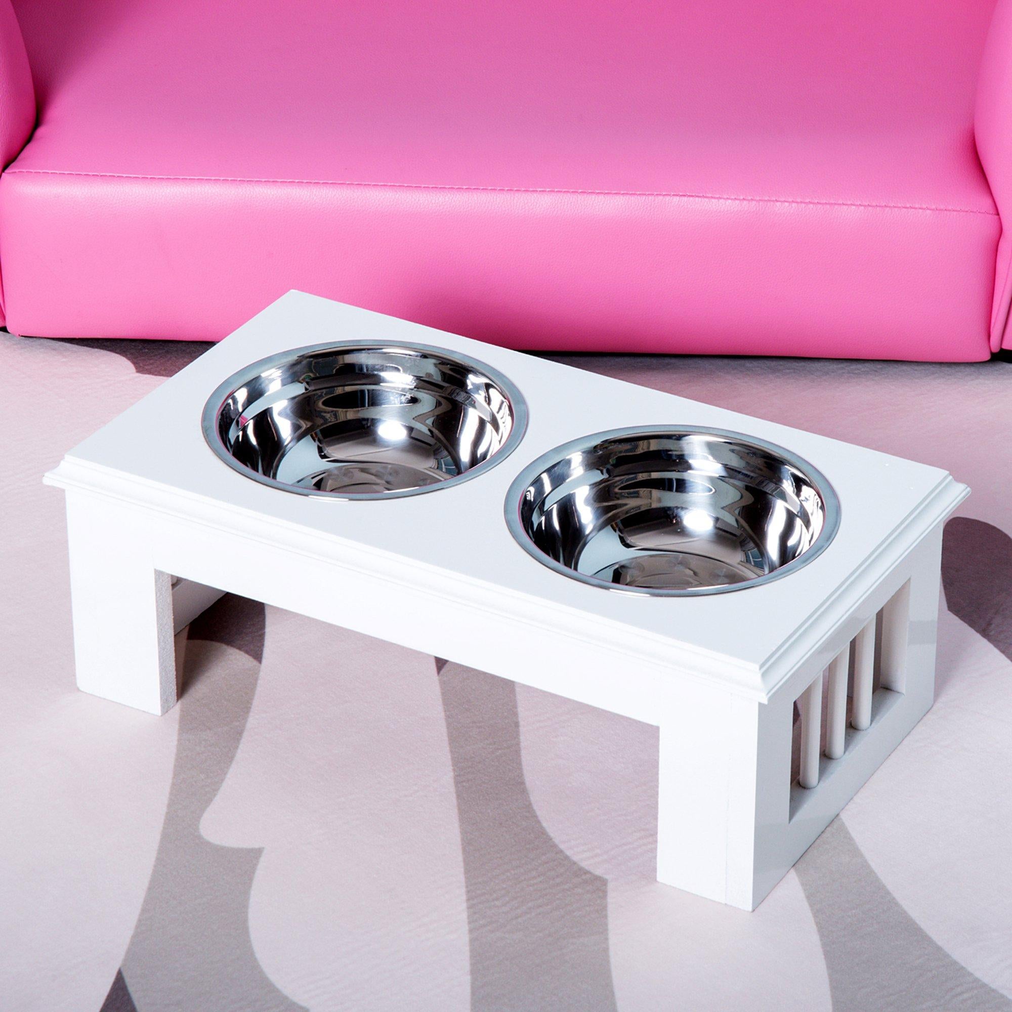 Alimentador de Animais PawHut Branco MDF, Aço Inoxidável 44x24x15cm - 7