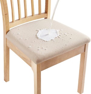 Coprisedili Per Sedie Da Pranzo JHLD – Set Da 4, Impermeabili, Jacquard Elasticizzato, Fondo Antiscivolo, Vino Rosso, Lavabili - 3