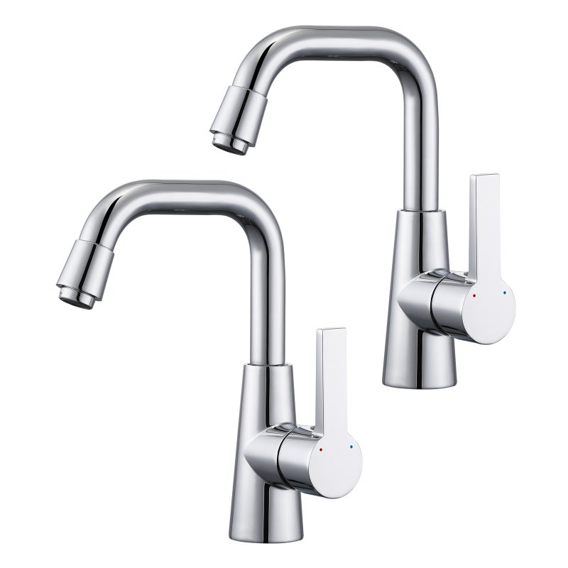 LOVHAUS Bateria Łazienkowa, Bateria Umywalkowa, Jednouchwytowa Bateria Chromowana z Mosiądzu do Łazienki i Kuchni, 2 Sztuki