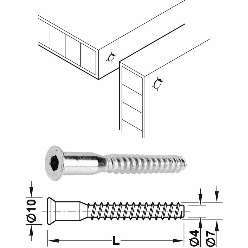 20x vis auto-tourillonante confirmat Ø7mm pour perçage 5mm tête fraisée hexagonal creux SW4 acier zingué, 38mm - 2