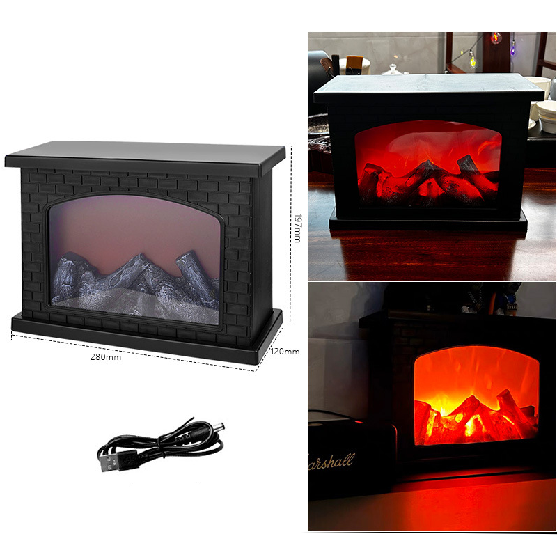 Cheminée LED, éclairage de cheminée décoratif, cheminée avec effet flamme, moderne, plastique, 28 cm x 12 cm x 20 cm, noir - 2