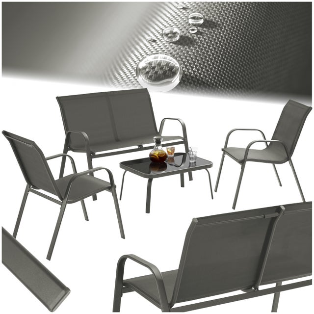Salon bas de jardin en Acier Gris 4 personnes