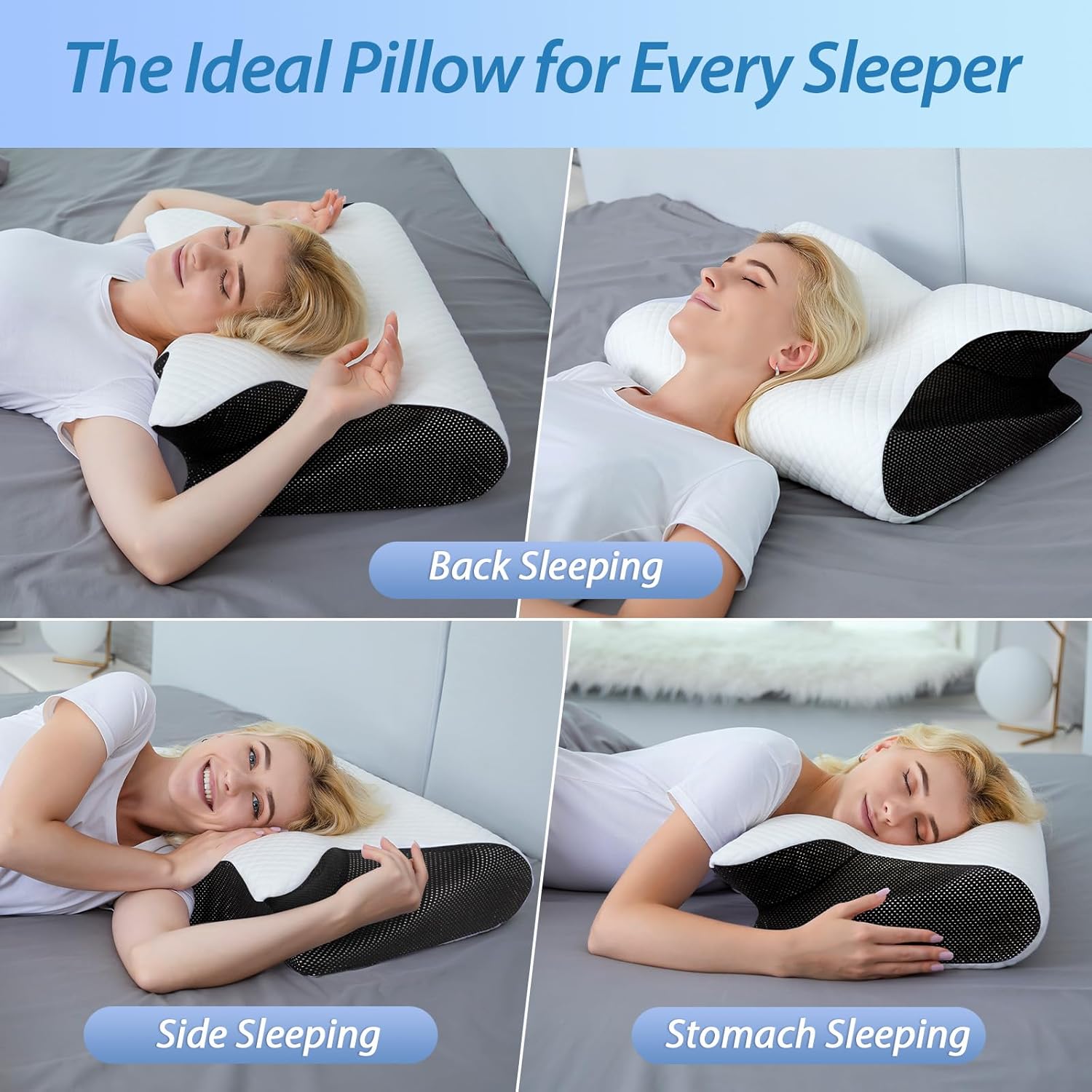 Oreiller Ergonomique Cervical,2 en 1 Oreiller Orthopédique à Mémoire de Forme pour la Nuque,Coussin pour Dormir sur Le Côté et sur Le Dos,60x40x12cm - 3