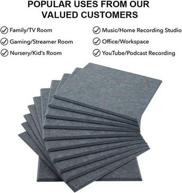 Paquete de 12 paneles acústicos de espuma autoadhesiva a prueba de sonido, panel acústico de sonido de alta densidad, paneles de 30x30x1cm en el hogar - 3