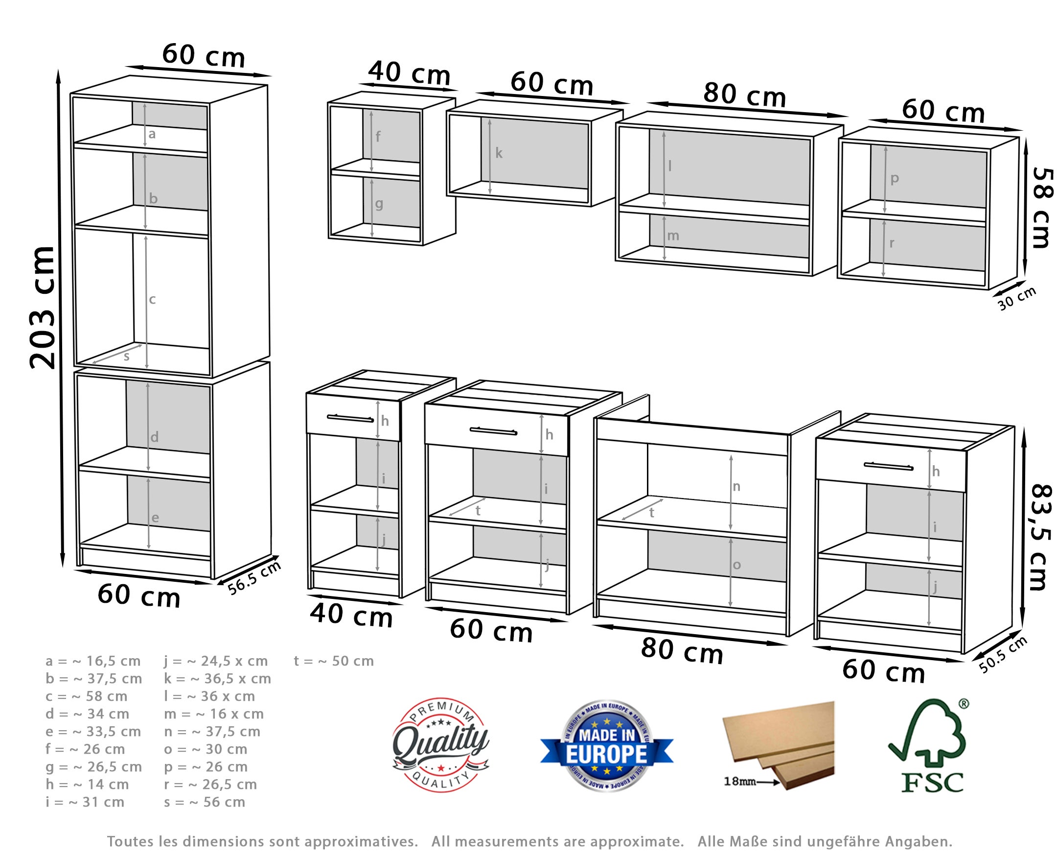 Cuisine complète VIKI BOIS chêne 300 cm avec colonne four 9 éléments 18 mm - 4