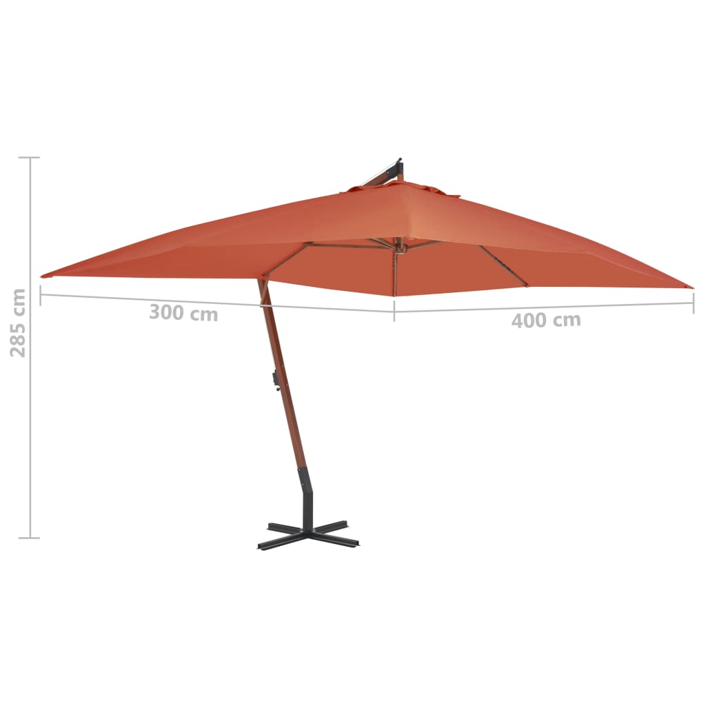 Parasol en porte-à-faux avec mât en bois 400x300 Terre cuite - 5