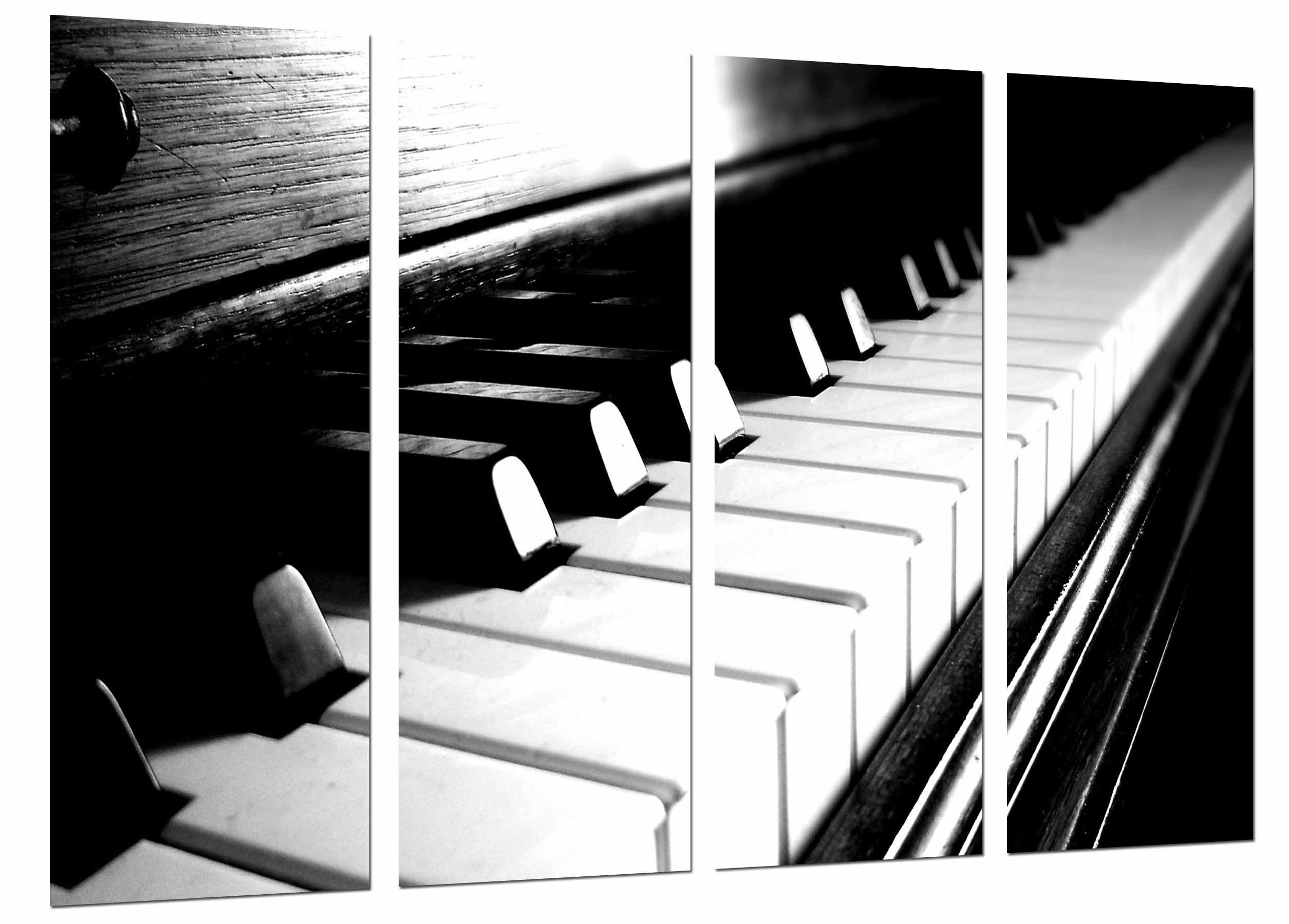 Piano y teclas en blanco y negro, impresión fotográfica sobre madera, cuadro moderno decorativo