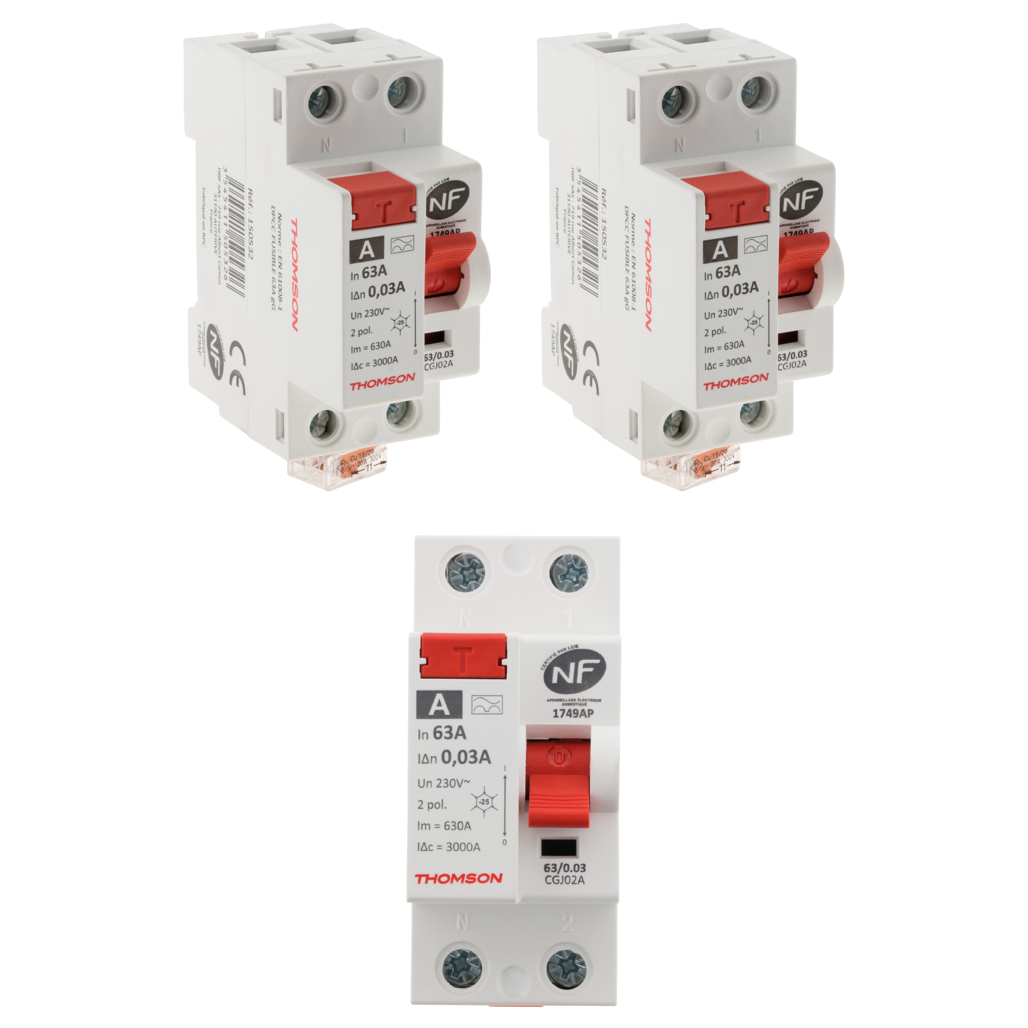 Interrupteur Différentiel 63A/30mA Type AC Thomson Easy Connect – Protection Fuites Courant NF, 2 Modules
