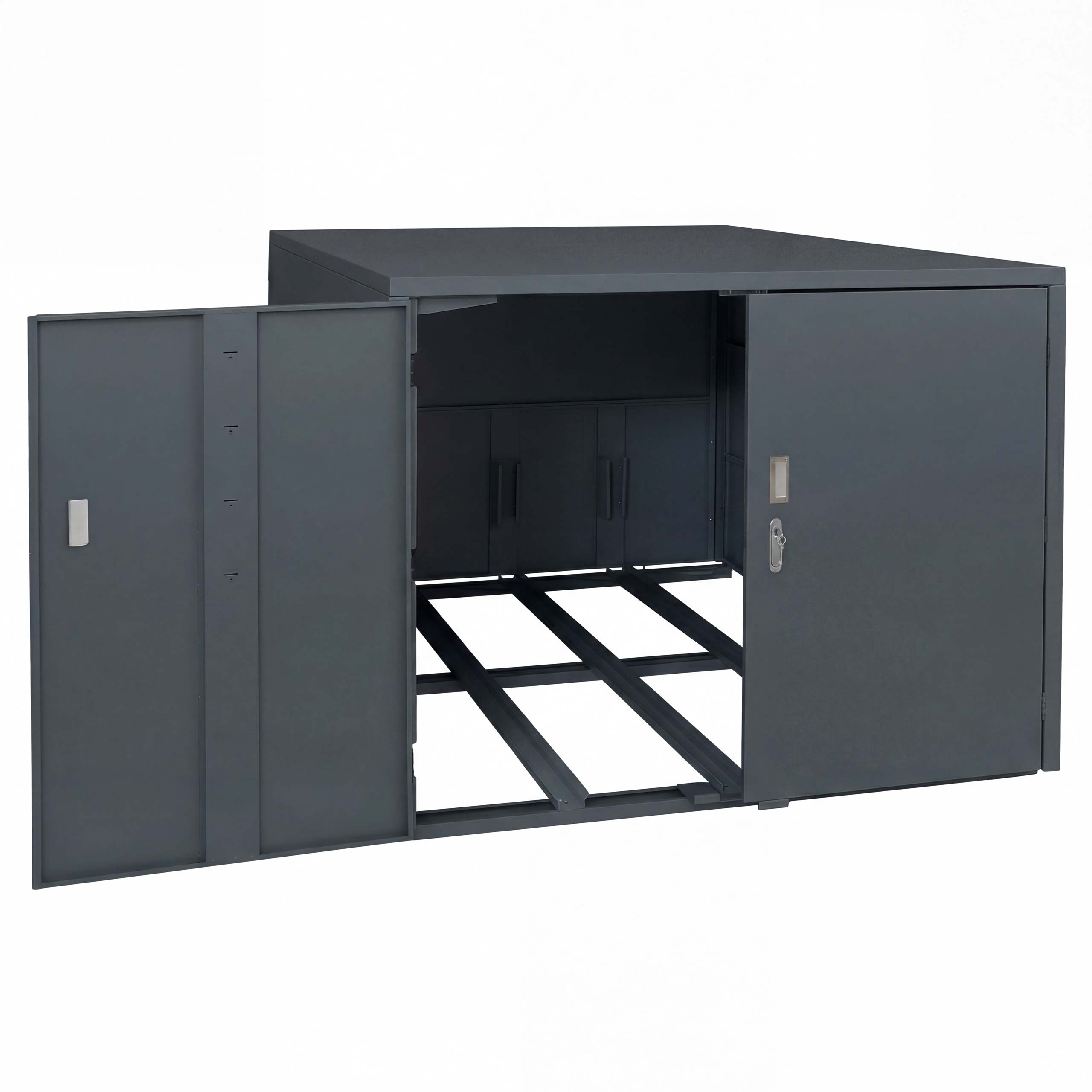 Garaż na 3 rowery HWC-P93, wiata rowerowa, boks rowerowy, zamykany, stal ocynkowana 124 x 148 x 208 cm ~ antracytowy