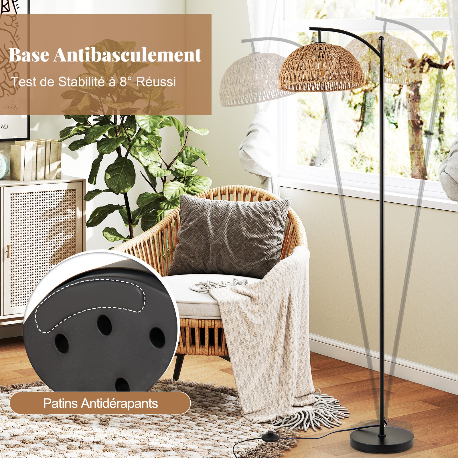 Lampadaire Arc Moderne 160 CM avec Abat-Jour Suspendu, Douille Standard E26 et Interrupteur à Pédale, Lampe Debout pour Salon, Chambre - 5