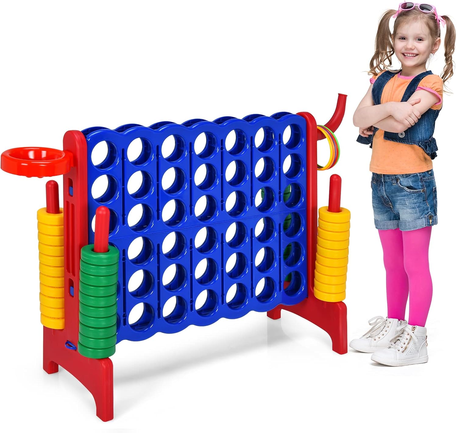 Puissance 4 Géant, Gra Planszowa Puissance 4 z 42 Pierścieniami i Suwakami do Szybkiego Restartu, 84 x 33 x 79 cm, Czerwona