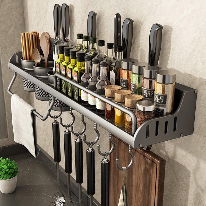 Estante de pared multifuncional para el hogar, estante de almacenamiento para especias, estante de cocina sin taladro con 2 tazas 50cm - 2