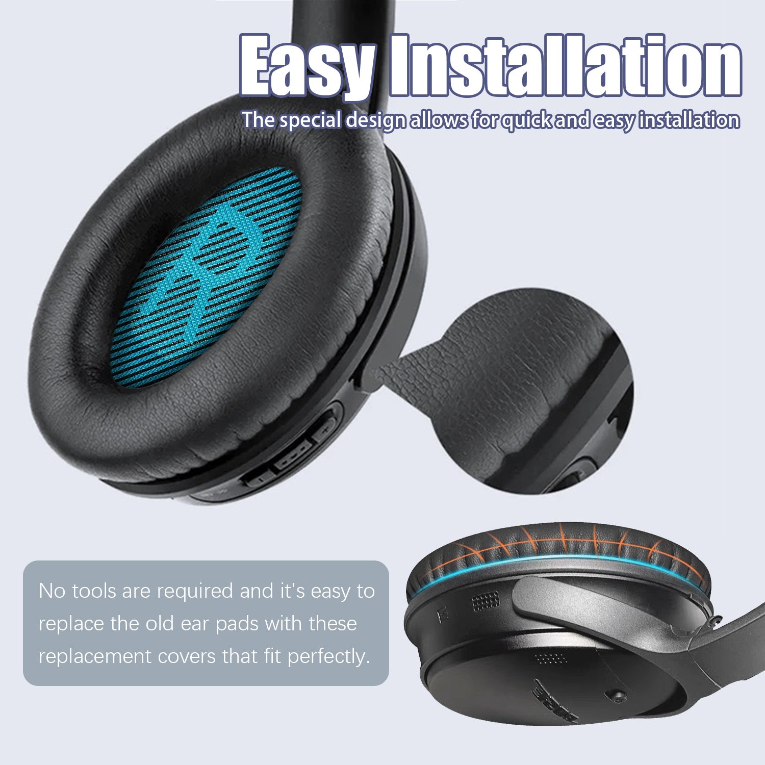 Coussinets pour Bose QC35 I/II, QC25, QC15, QC 2 AE 2, AE 2i, AE 2w, SoundTrue Blue - 8