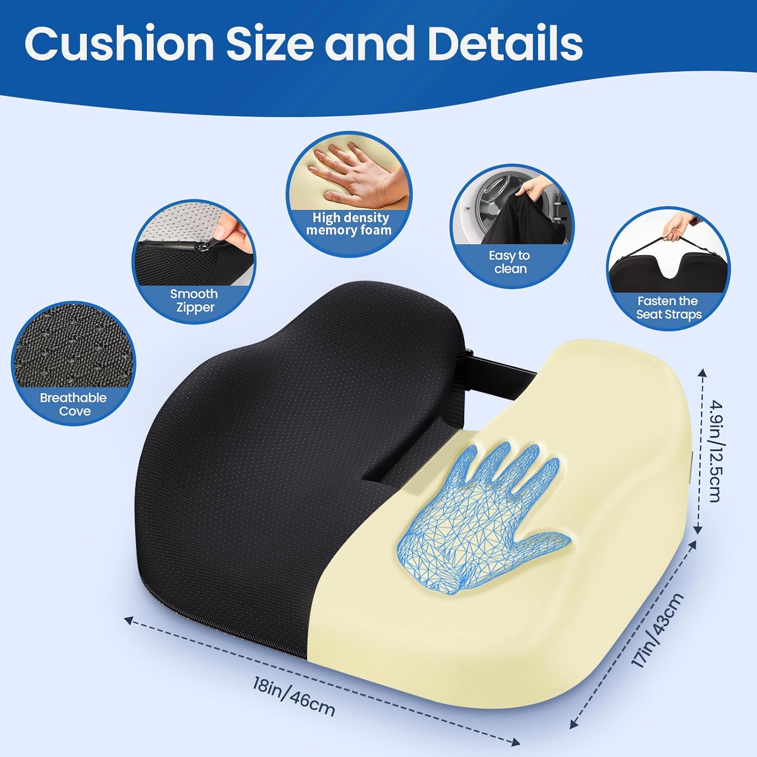 Coussin Siège Ergonomique Mousse Mémoire BBWELL – Soulage Coccyx, Sciatique & Dos – Antidérapant & Housse Lavable