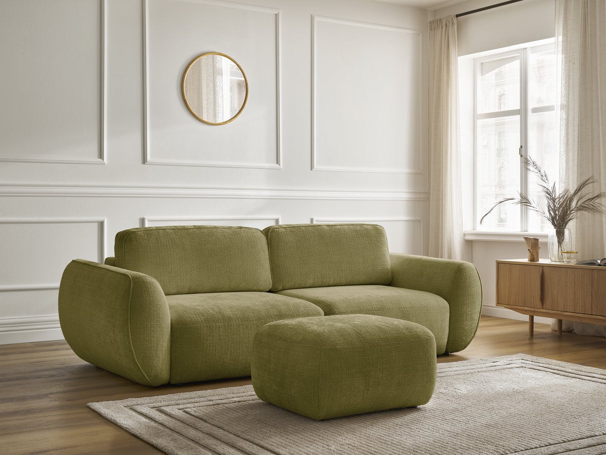 BOBOCHIC Canapé droit convertible 3 places DENISE tissu texturé avec pouf Vert - 5