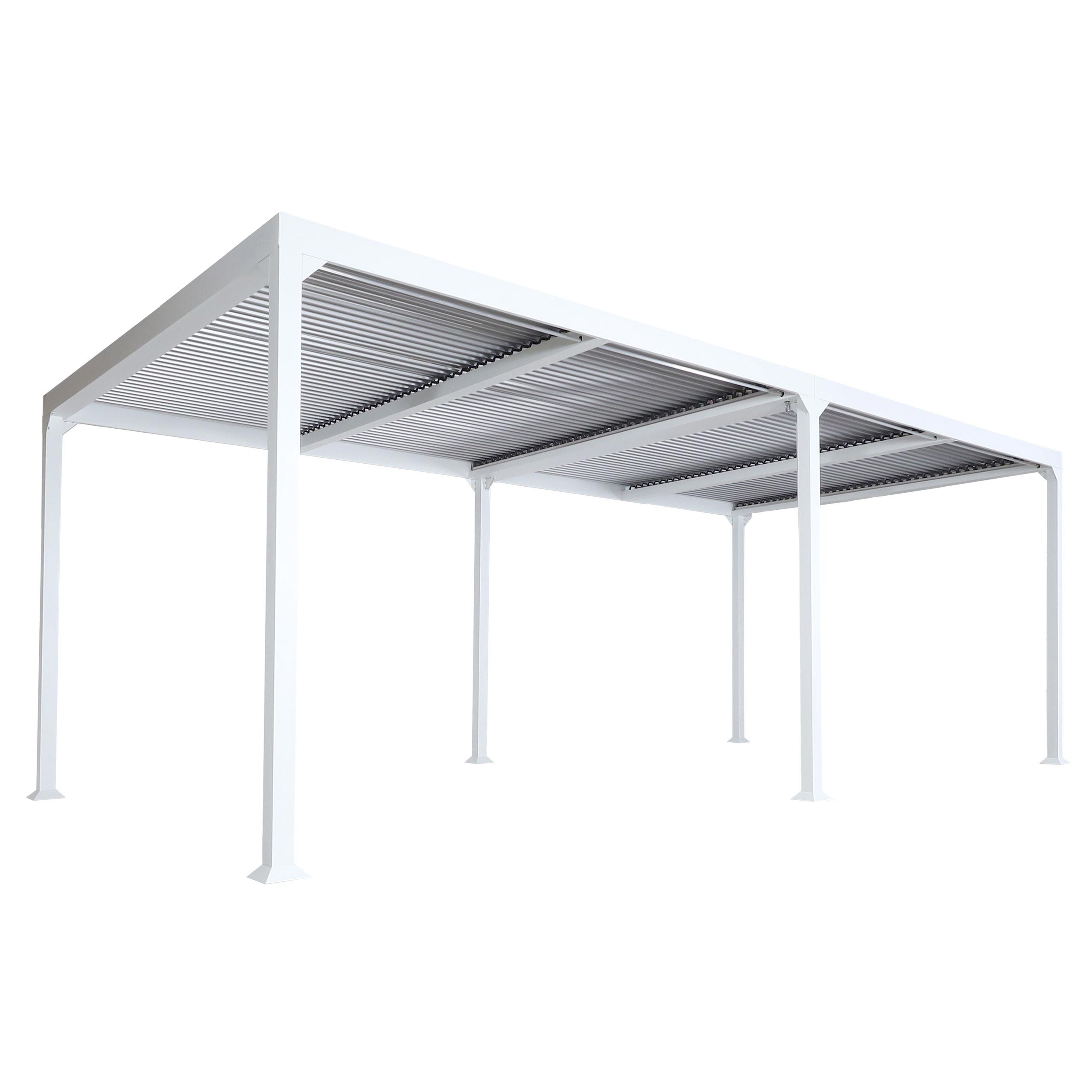 Pergola aluminiowa HWC-L41, zadaszenie tarasowe z listew, solidna 8cm metalowa rama 3x6m ~ biały