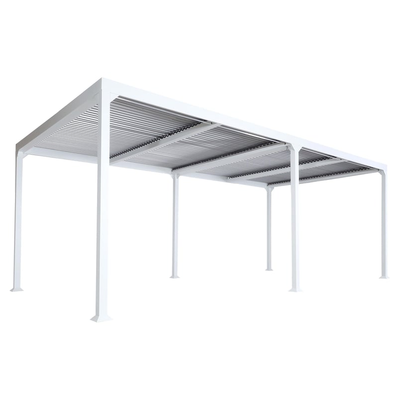 Pergola aluminiowa HWC-L41, zadaszenie tarasowe z listew, solidna 8cm metalowa rama 3x6m ~ biały
