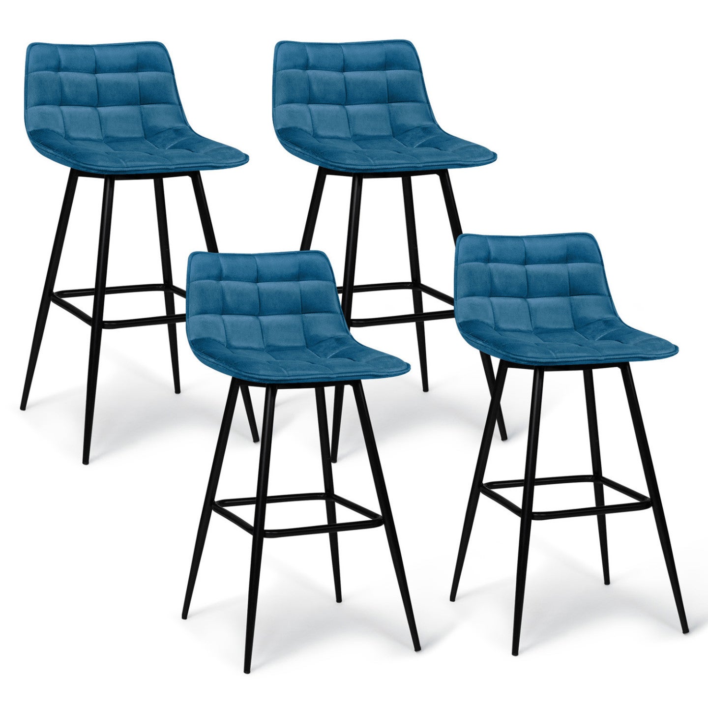 Lot de 4 tabourets de bar MADY en velours bleu - 2