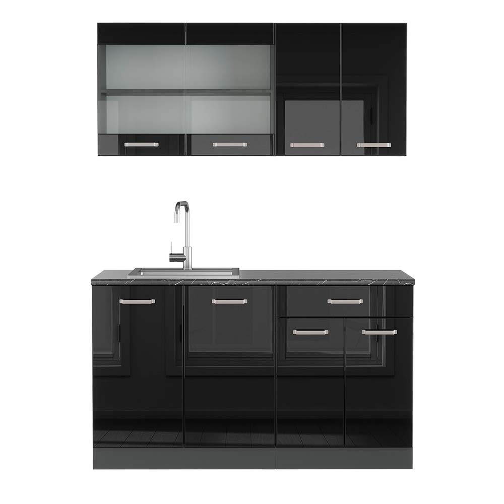 Vicco Pojedyncza kuchnia R-Line, Czarny/antracyt o wysokim połysku, 140 cm , BP Antracyt