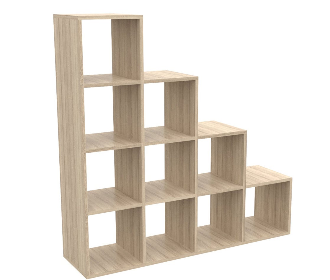 Estantería librería decoración,10 cubos en Forma de Escalera, 110 x 110 x 29 cm Roble Dormidán - 3