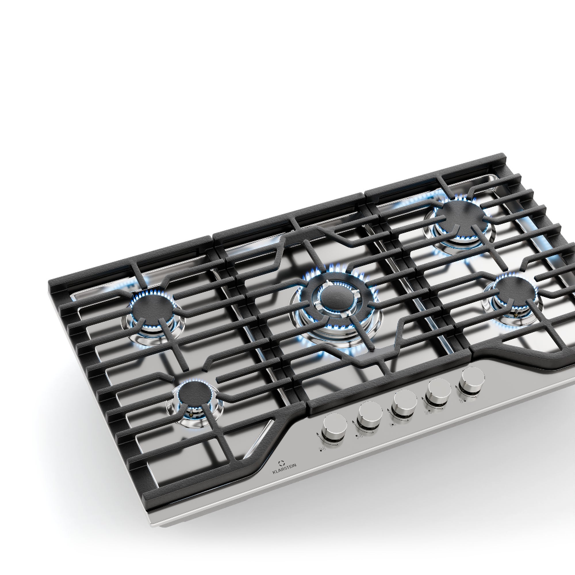 Klarstein Turbocast Plaque de cuisson à gaz 91cm 5 brûleurs Acier inox 304 Support pro en fonte Brûleur wok Inox - 4