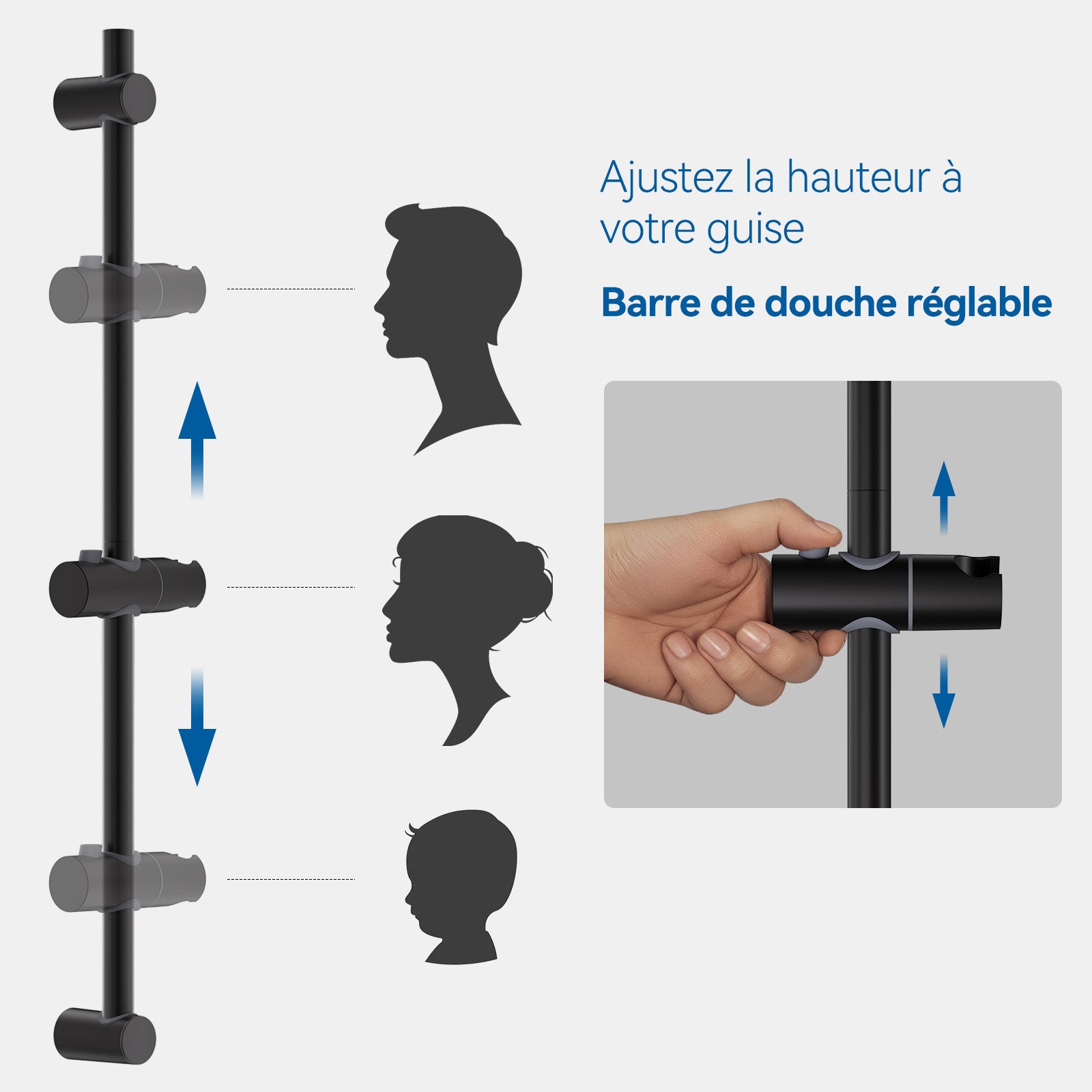 Barre de Douche 71cm en Acier Inoxydable,Barre de Douche avec Support Pommeau de Douche et Support de Douche Muraux Réglable Variables,Noir - 6