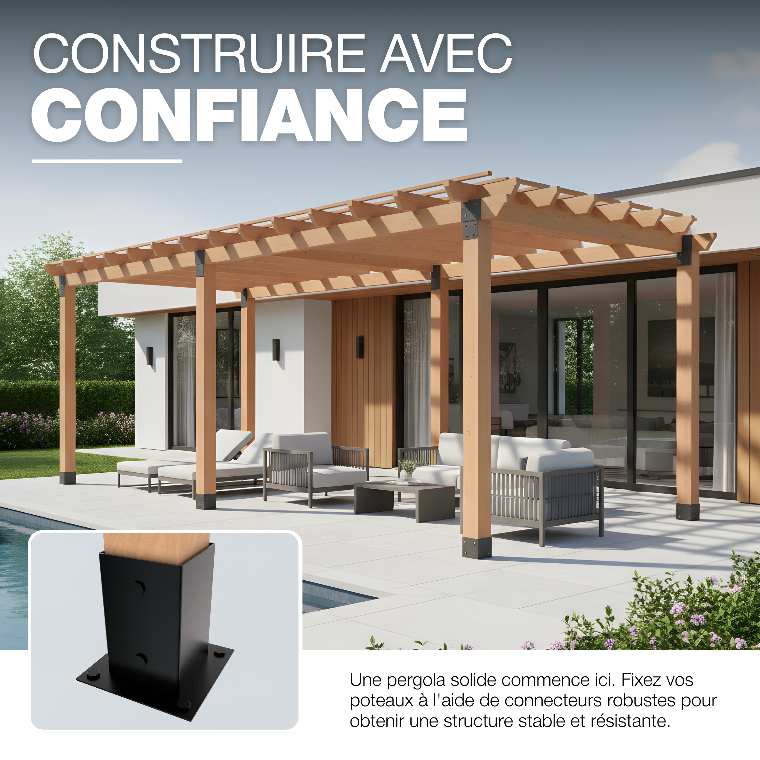 Support Poteau a Visser Revêtement en Poudre Noir 91 x 91 mm pour bois pied platine clôture pergola angle base GeZu Impex - 5