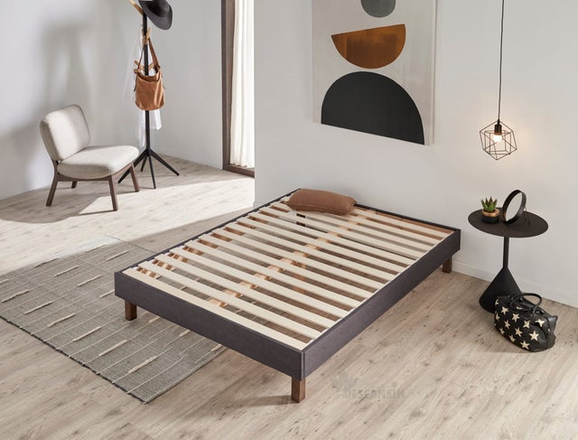 Base Tapizada Gris Con Patas | Medidas 135x190 | Base francesa Descansin | Lujo a tu Alcance
