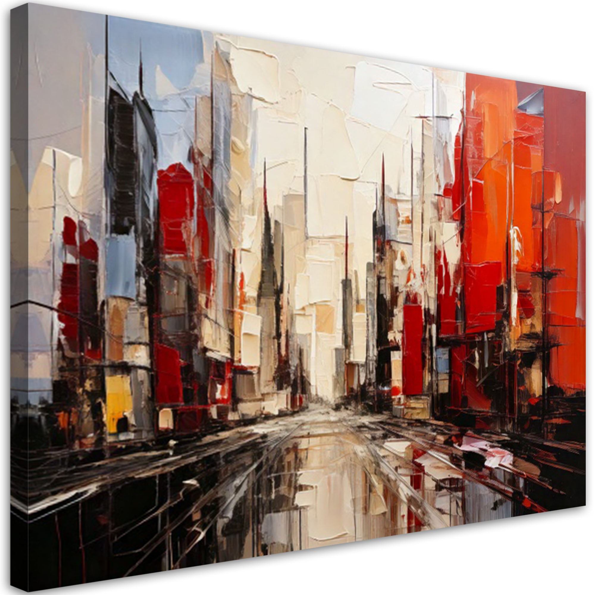 Obraz do salonu pokoju nowoczesny, Miasto Abstrakcja czerwony beżowy 60x40