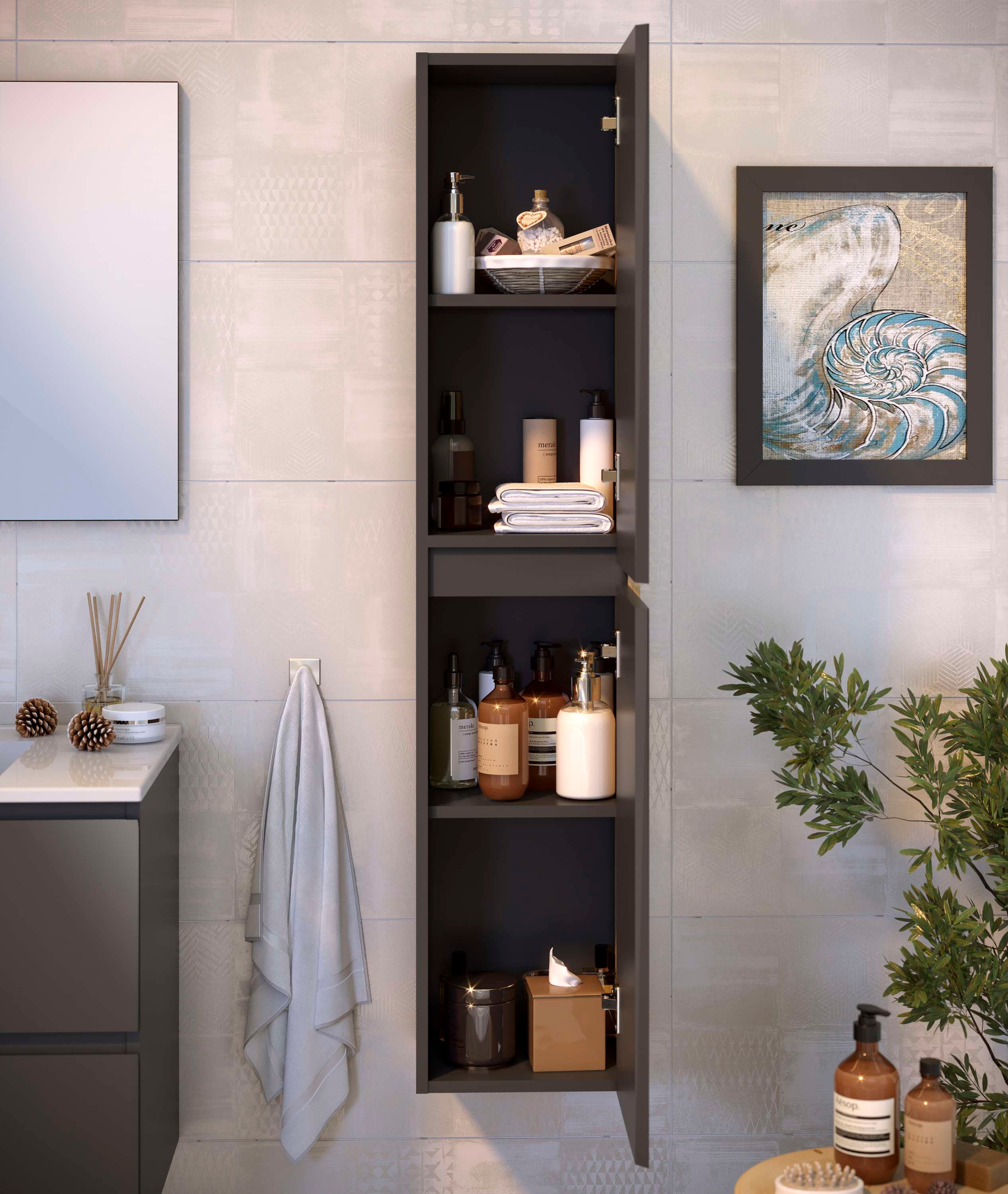 Colonne de salle de bain NELI 2 portes 140x30x27 cm gris anthracite T-BATH - 4
