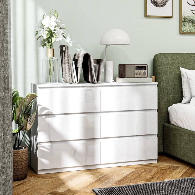 Cómoda de Quarto HOMCOM em Melamina de Madeira Branco Brilhante 112x34x75 cm