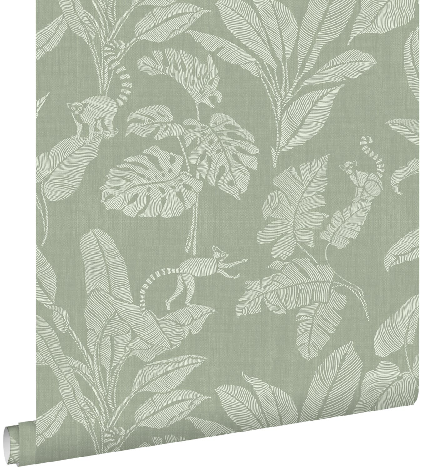 Tapeta małpy i liście dżungli zielonym - 50 x 900 cm - ESTAHOME