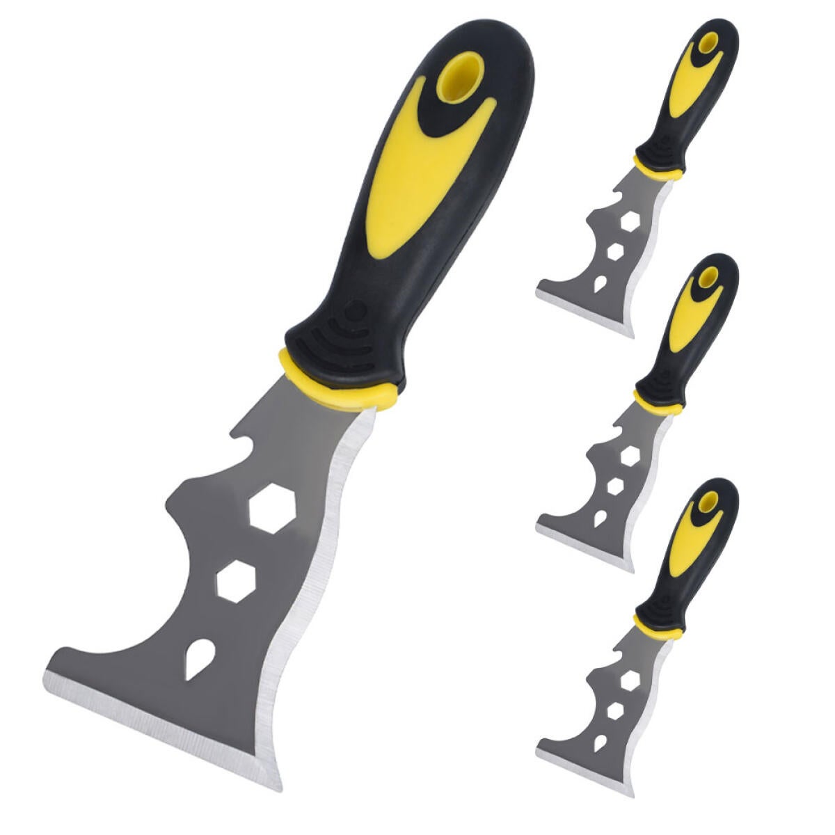 Wielofunkcyjny skrobak 12 w 1, skrobak do farby, narzędzie tynkarskie, 4 sztuki, stal nierdzewna, odpowiedni do płyt gipsowo-kartonowych.