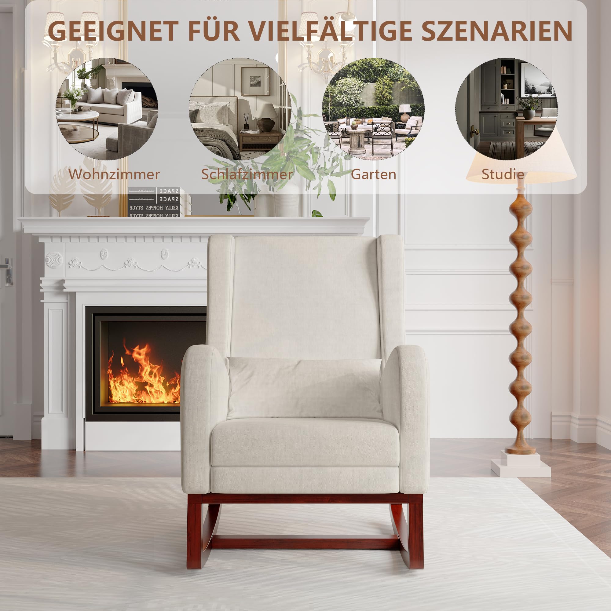 Fauteuil à Bascule Beige, Rocking Chair, Chaise Allaitement, Fauteuil d'allaitement avec Repose-Pieds Coussin Lombaire Pieds en Bois Massif et 2 Poche - 5