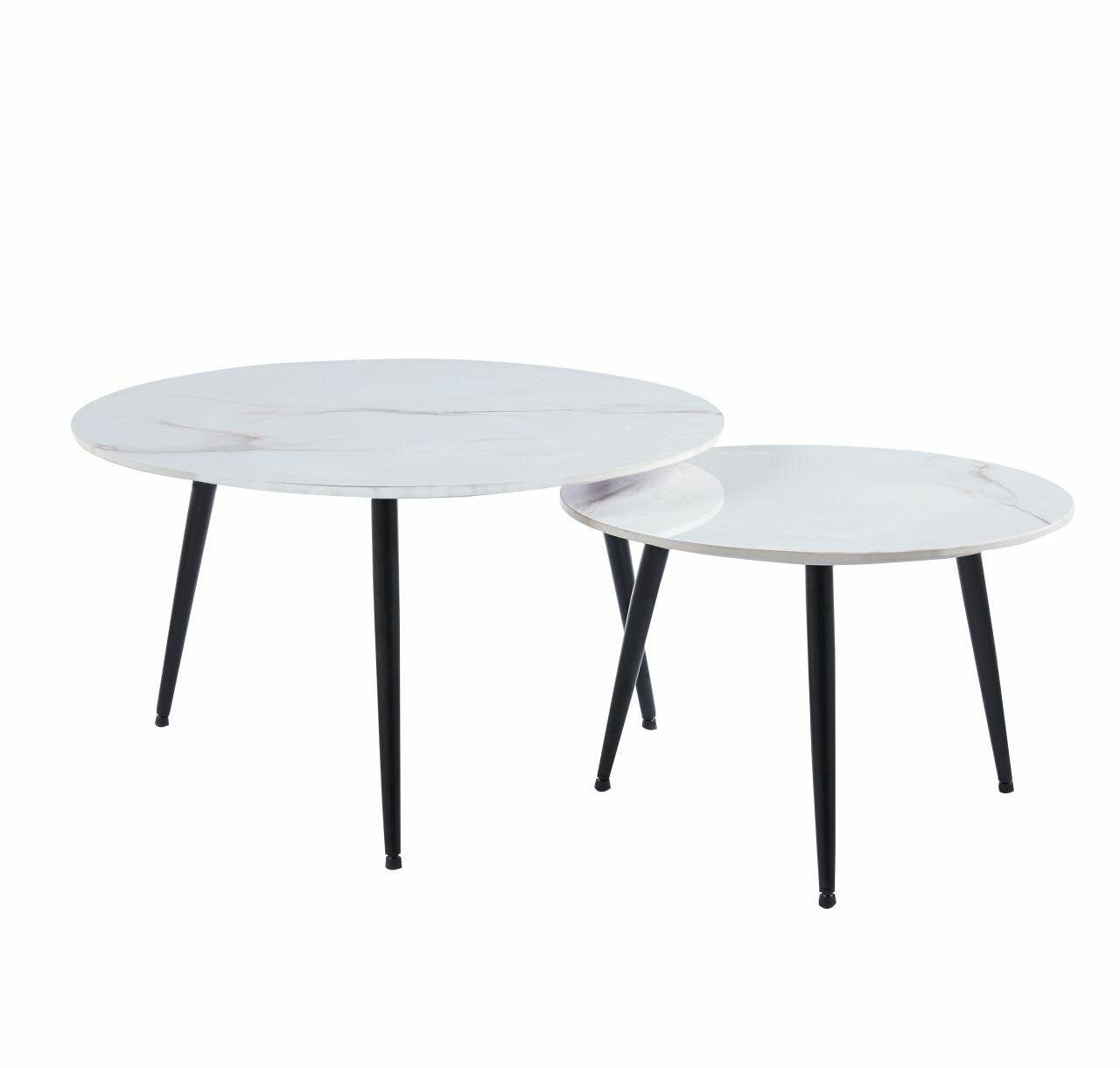 Zestaw 2 stolików kawowych Tifa okrągłych INTESI biały marmur nowoczesny loft do salonu 80 i 60 cm 1 zestaw