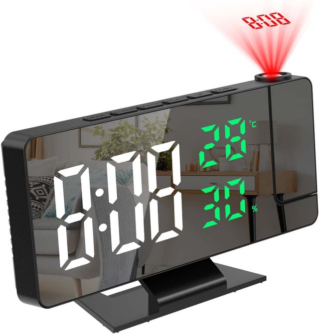 Reveil Projecteur Plafond,Réveil Projection, Horloge Digitale Projecteur 180°, Ecran Miroir 7.8