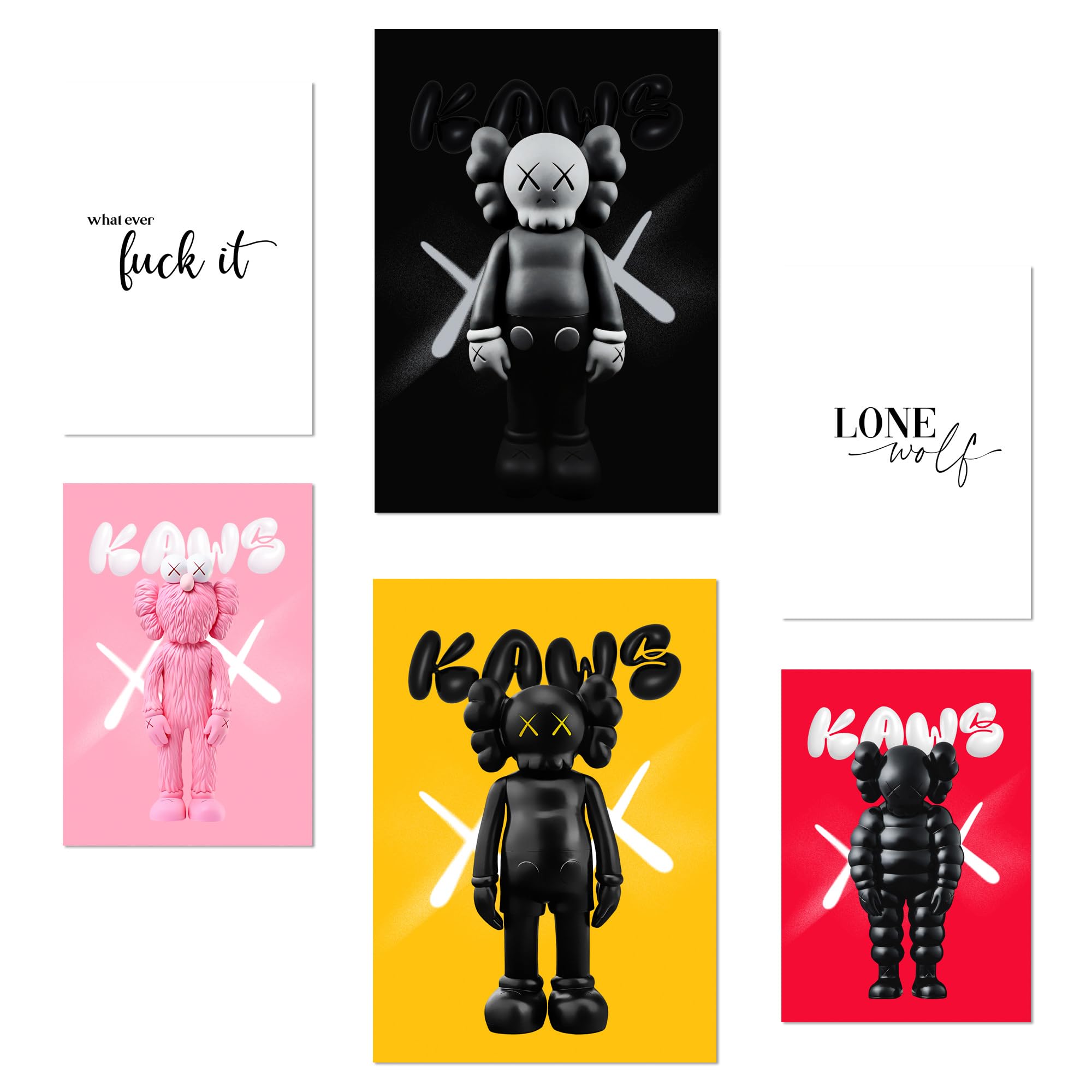 Set De 6 Iconic Kaws Colorfull Pósters Con Ilustración De Diseño