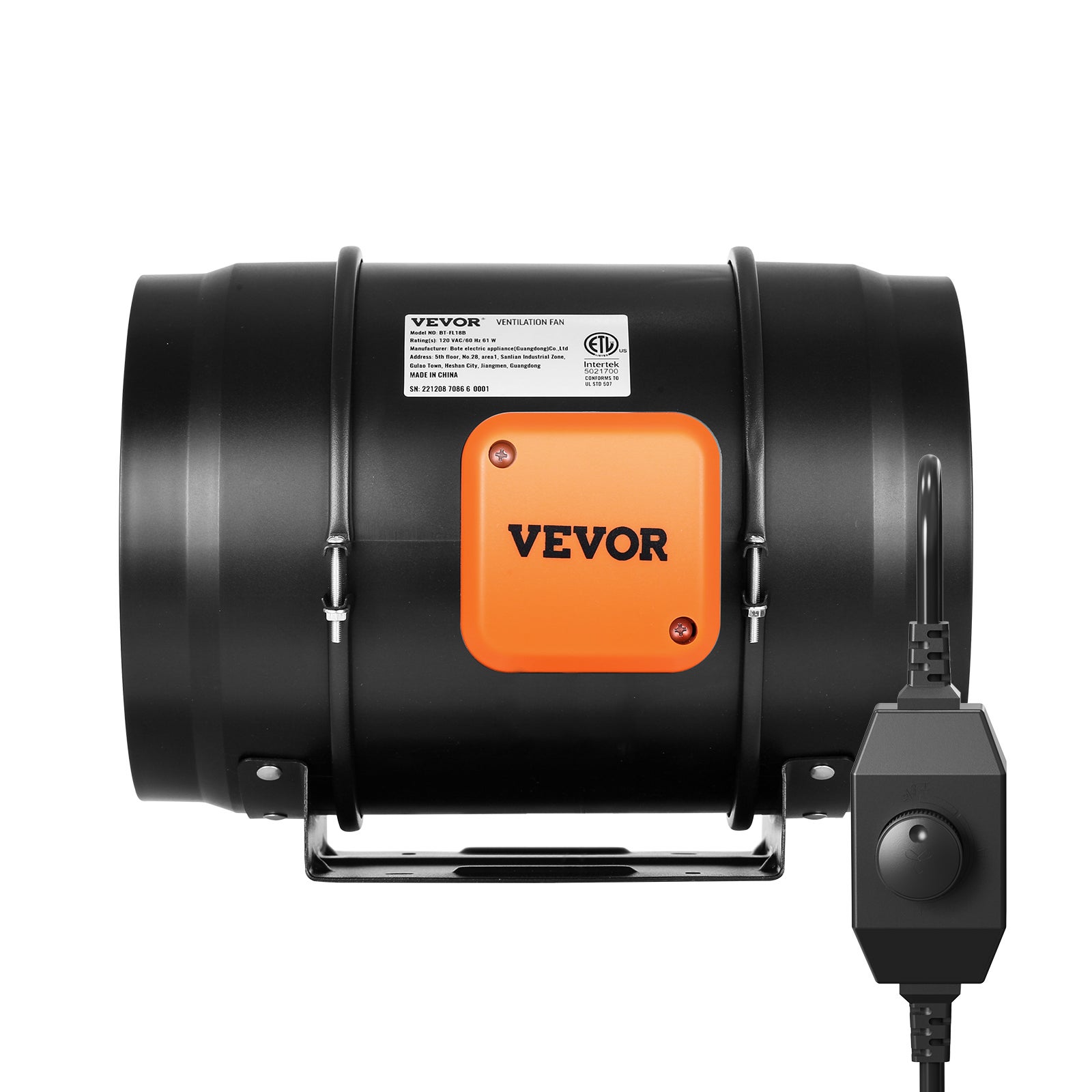 Ventilateur de conduit VEVOR en ligne, 203,2 mm, extracteur d'air silencieux 860 m³/h contrôleur vitesse variable moteur CA, booster refroidissement - 9