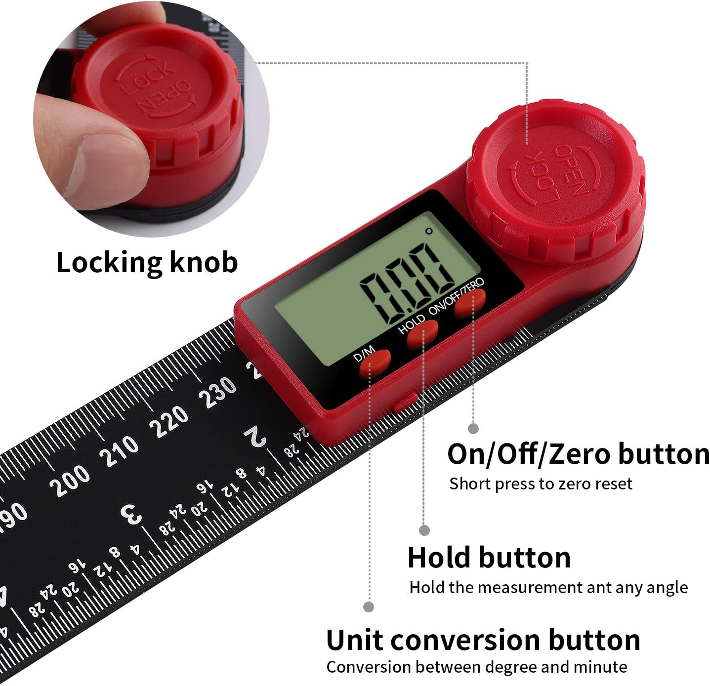 Rapporteur Numérique Règle D'Angle Numérique Goniomètre Numérique 360 ° avec Grand écran LCD Outil de Mesure de Règle (200mm) LEMROE - 2