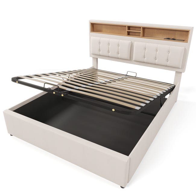 Letto Imbottito 140x200 Cm, Letto Matrimoniale Con Illuminazione A LED E 2 Cassetti Per Adulti E Ragazzi 1 Letto Imbottito 140x200 Cm, Letto Matrimoniale Con Illuminazione A LED E 2 Cassetti Per Adulti E Ragazzi 1