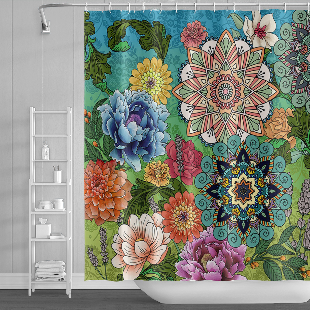 Abstrakcyjna zasłona prysznicowa 180x180cm Boho kwiatowa zasłona prysznicowa z liśćmi Zmywalna zasłona łazienkowa z 12 haczykami