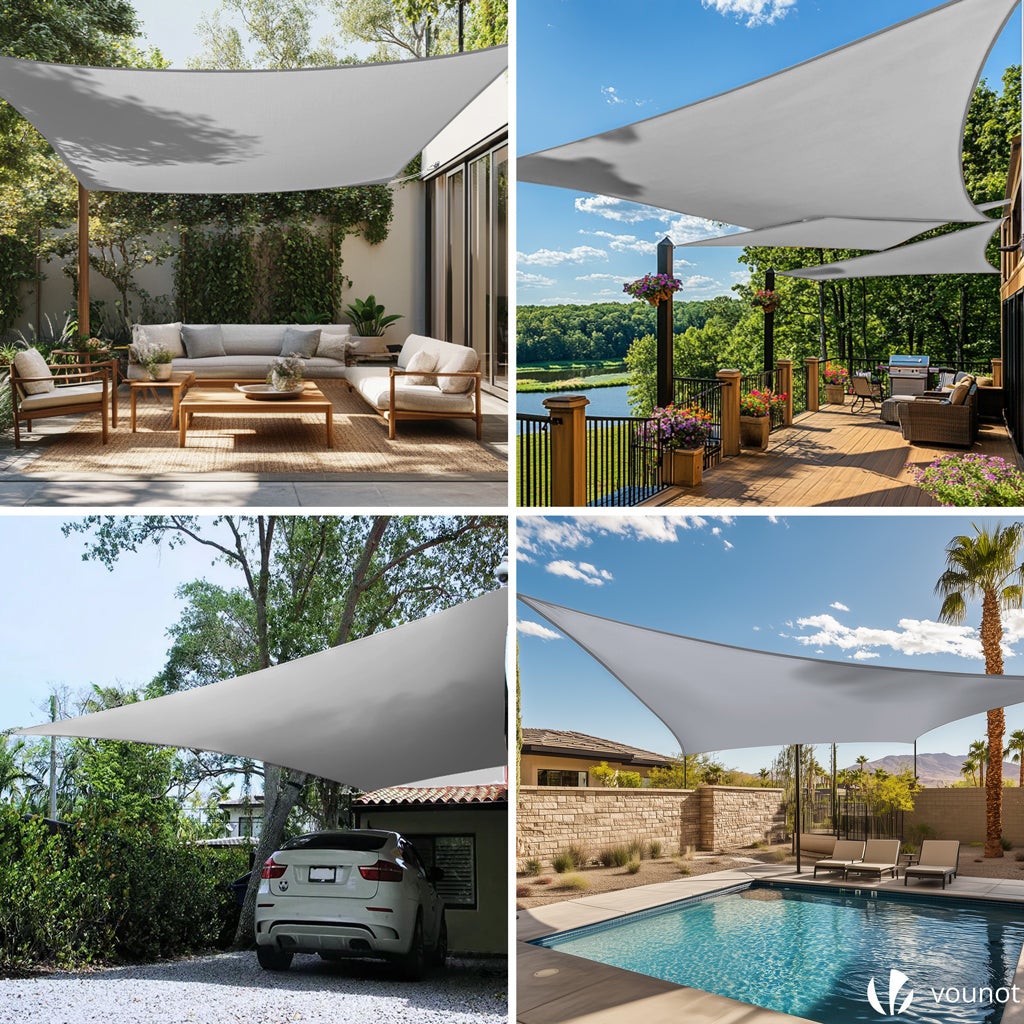 Voile d'ombrage Rectangulaire en Polyester Imperméable avec Kit de Montage 3x4m Gris Clair VOUNOT® - 3